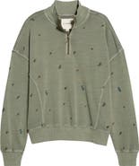 Lucky Brand Embroidered Half-Zip Cotton Fleece Sweatshirt