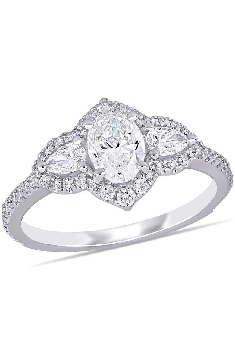 Julianna B. Diamond 3-Stone Halo Engagement Ring 14k, Main, color, 14K White Gold