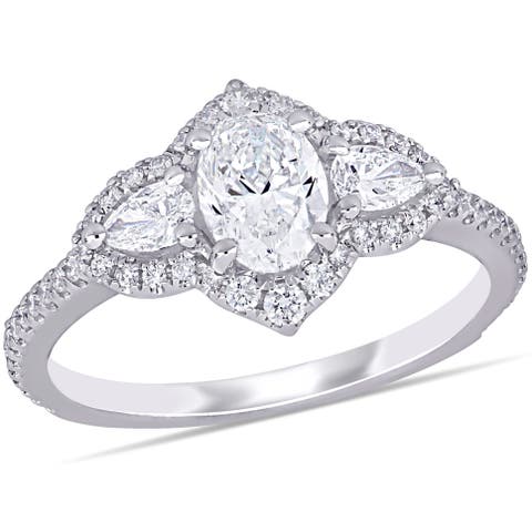 Diamond 3-Stone Halo Engagement Ring 14k