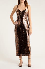L'AGENCE Noella Leopard Sequin Midi Sheath Dress