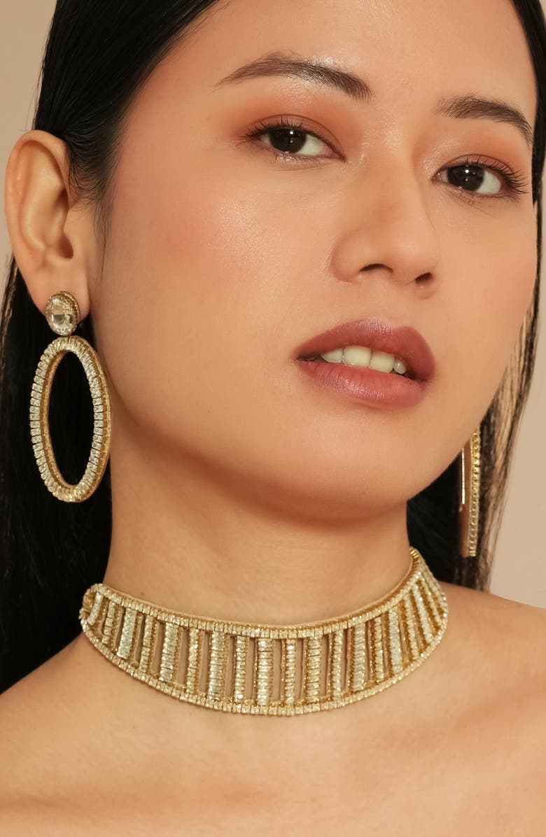 Deepa Gurnani Meinder Crystal Embellished Choker, Main, color, Gold