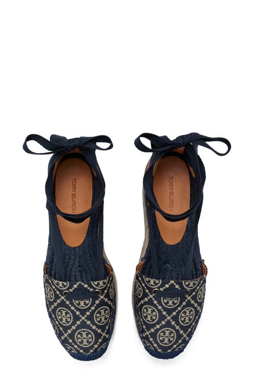 Tory Burch T Monogram Ankle Tie Espadrille Platform Wedge