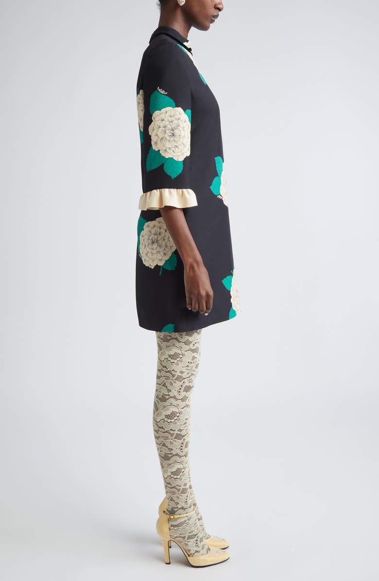 Valentino Garavani Ruffle Detail Crepe Couture Minidress, Alternate, color, Black/ Ivory