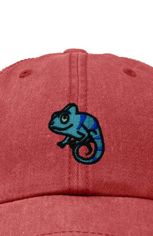 Dalix Chameleon Embroidered Dad Hat In Washed Red