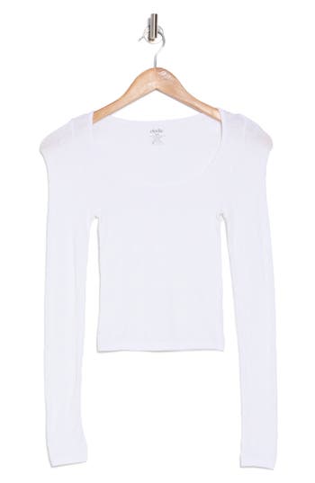 Elodie Scoop Neck Long Sleeve Seamless Crop Top In White