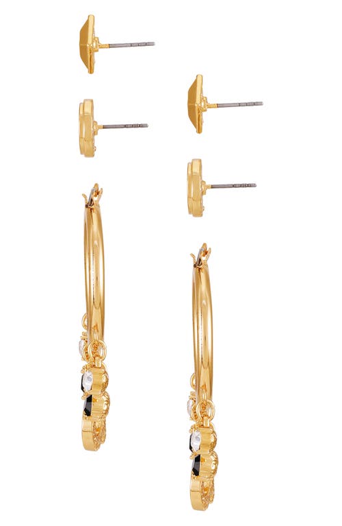 True Religion Set Of 3 Logo Stud & Hoop Earrings In Goldtone