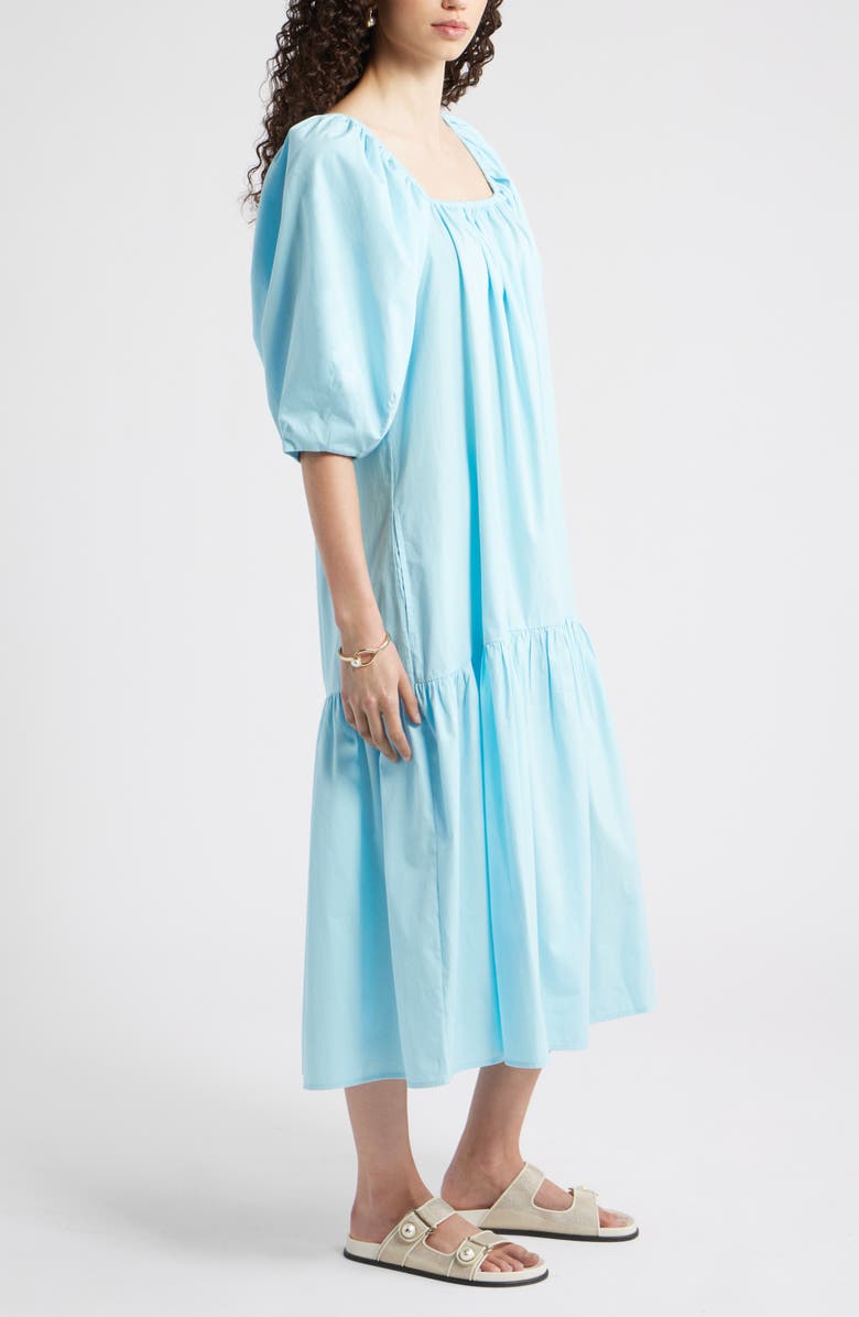 Nordstrom Square Neck Puff Sleeve Cotton Midi Dress, Alternate, color, Blue Atomizer