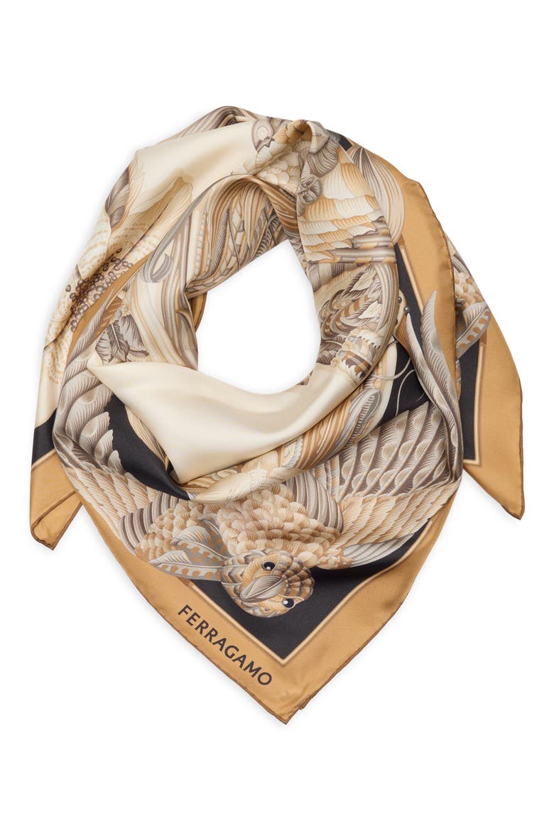 Amazzonia Silk Scarf, Main, color, BEIGE / NERO