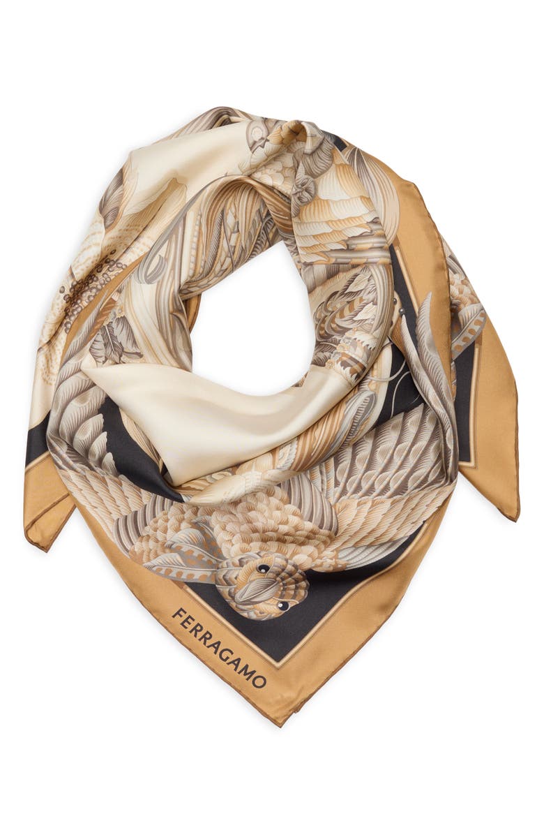FERRAGAMO Amazzonia Silk Scarf, Main, color, Beige / Nero