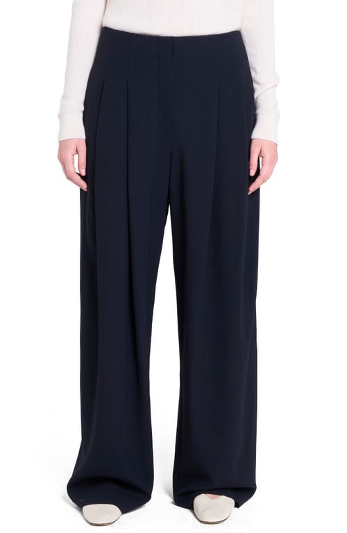Twp Carrie's Pleated Pinstriped Wool Wide-leg Pants In Blue