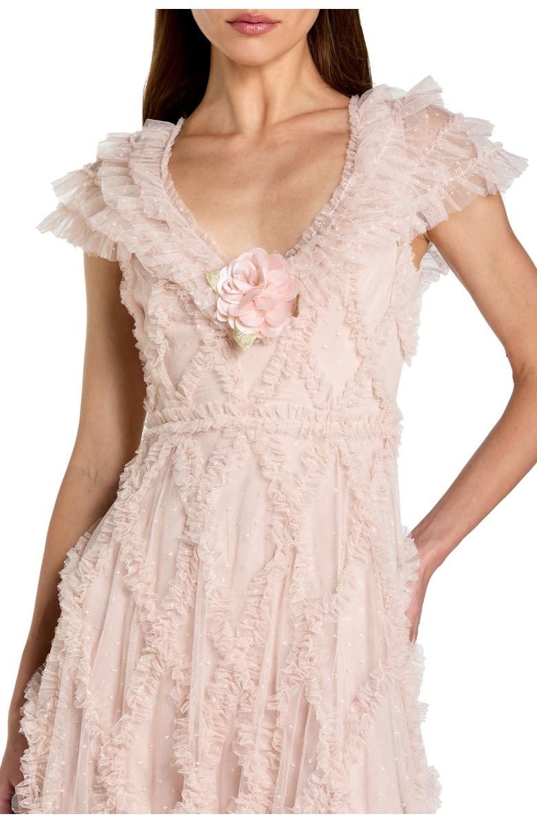 Mac Duggal Micro Ruffle Cap Sleeve A-Line Midi Dress, Alternate, color, Blush