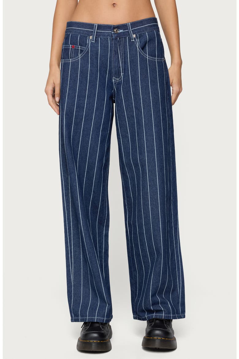 Kyler Pinstripe Wide Leg Low Rise Jeans, Main, color, DARK-BLUE