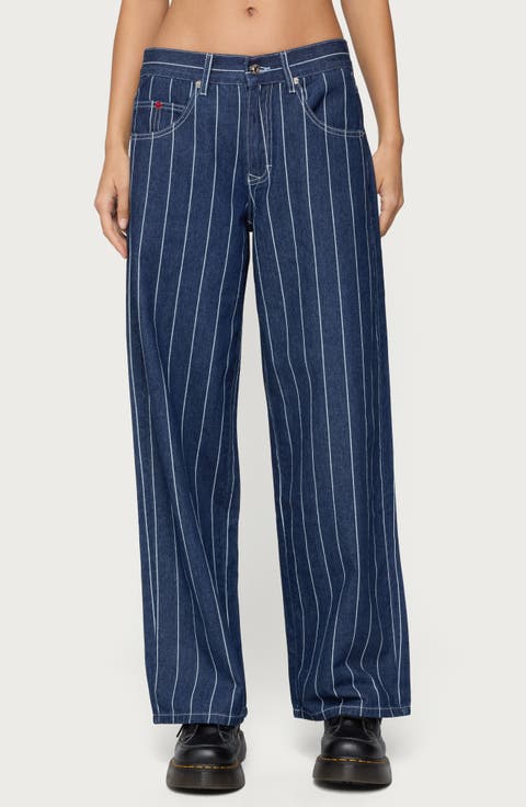 Kyler Pinstripe Wide Leg Low Rise Jeans