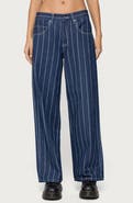 EDIKTED Kyler Pinstripe Wide Leg Low Rise Jeans