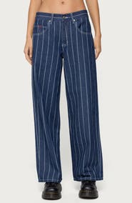 EDIKTED Kyler Pinstripe Wide Leg Low Rise Jeans