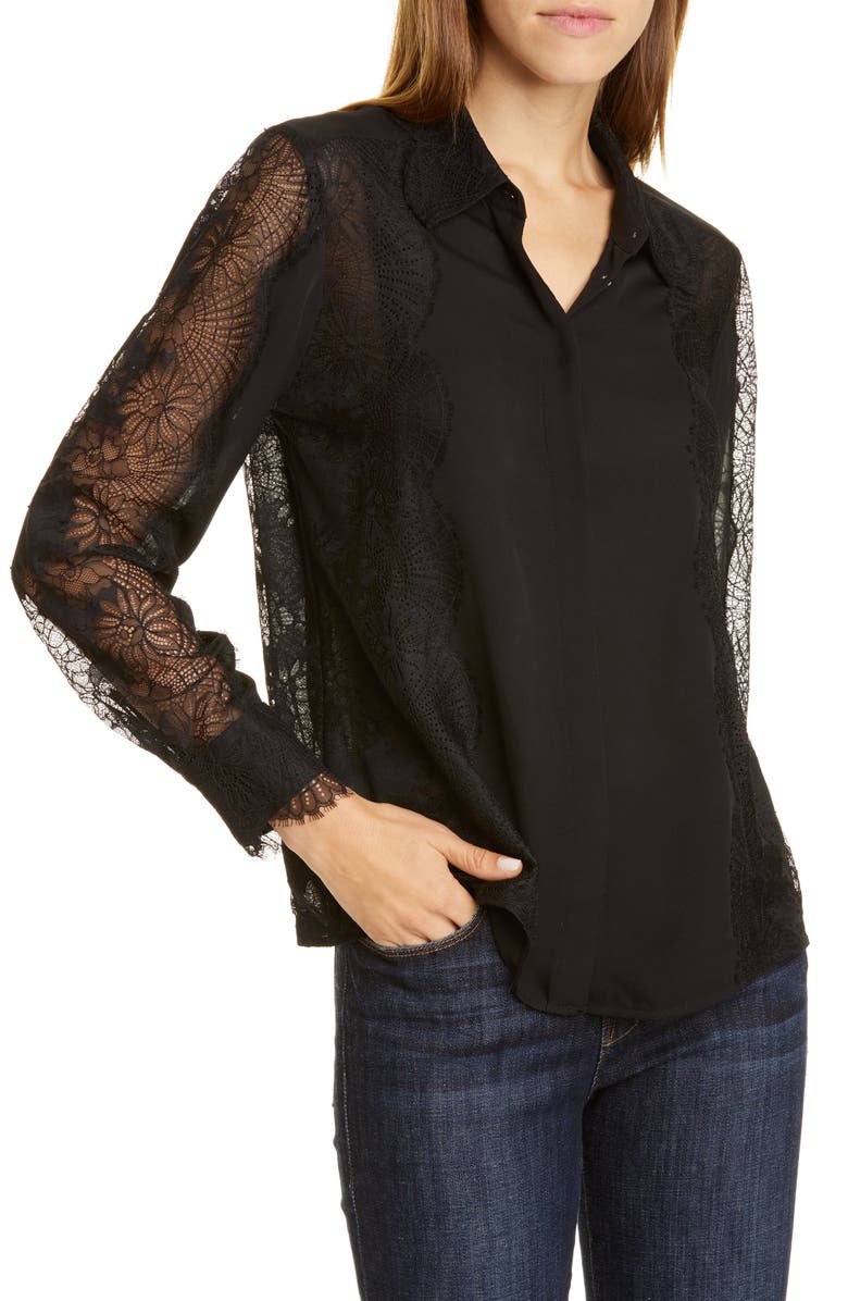 Tailored by Rebecca Taylor Lace Detail Silk Blouse, Alternate, color, 