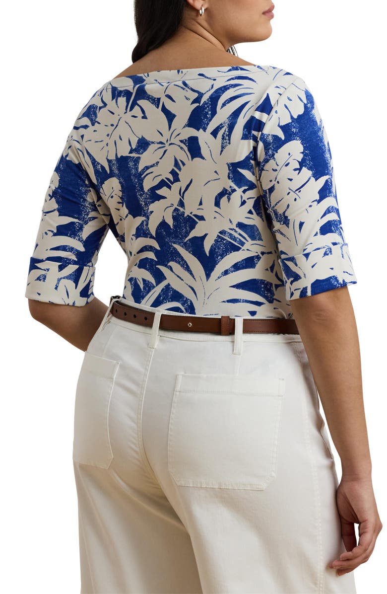 Lauren Ralph Lauren Palm Front Print Stretch Cotton Boatneck T-Shirt, Alternate, color,