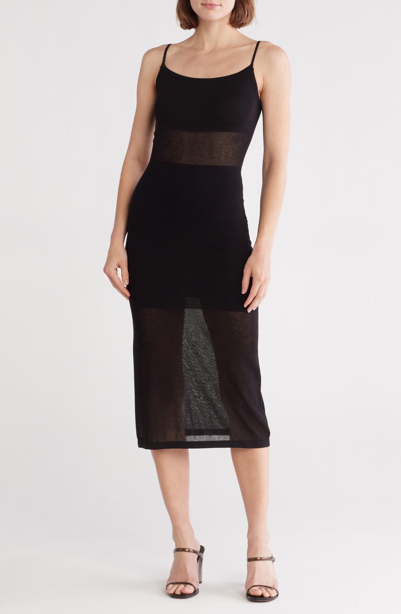 Lush Semisheer Knit Body-Con Midi Dress, Main, color, Black