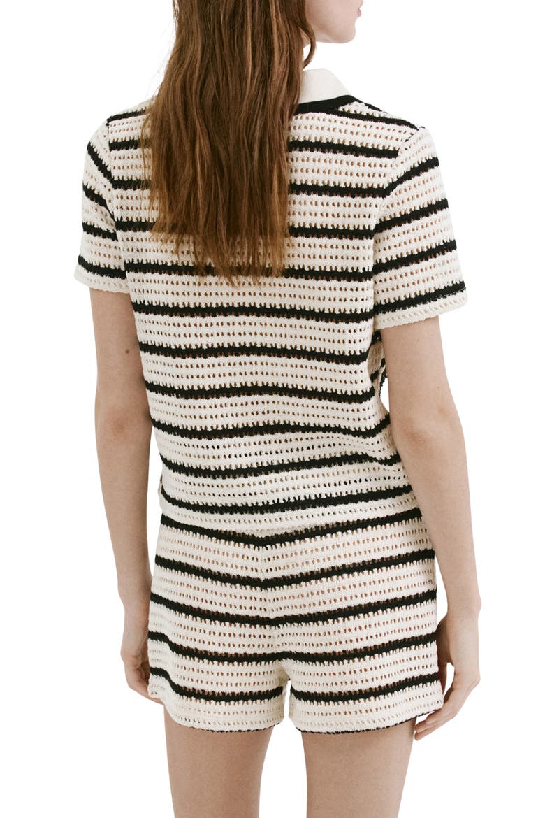 Striped Crochet Knit Polo, Alternate, color, OFF WHITE
