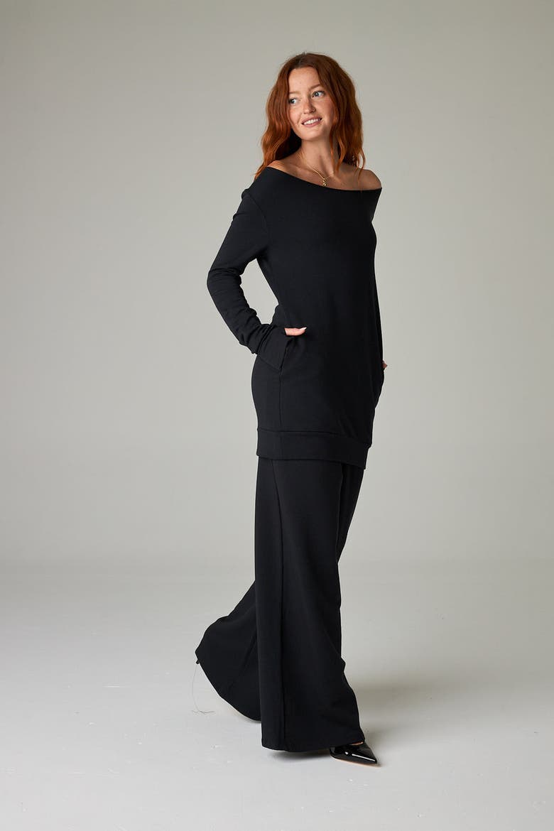 Masai Mara Eco-Luxe Fleece Open-Neck Tunic/Dress - Cloud-Soft Comfort, Alternate, color, Coal Black
