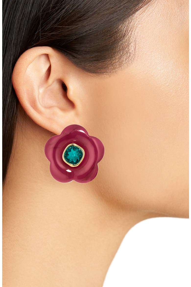 Crystal & Resin Flower Stud Earrings, Alternate, color, FUCHSIA/ BLUE