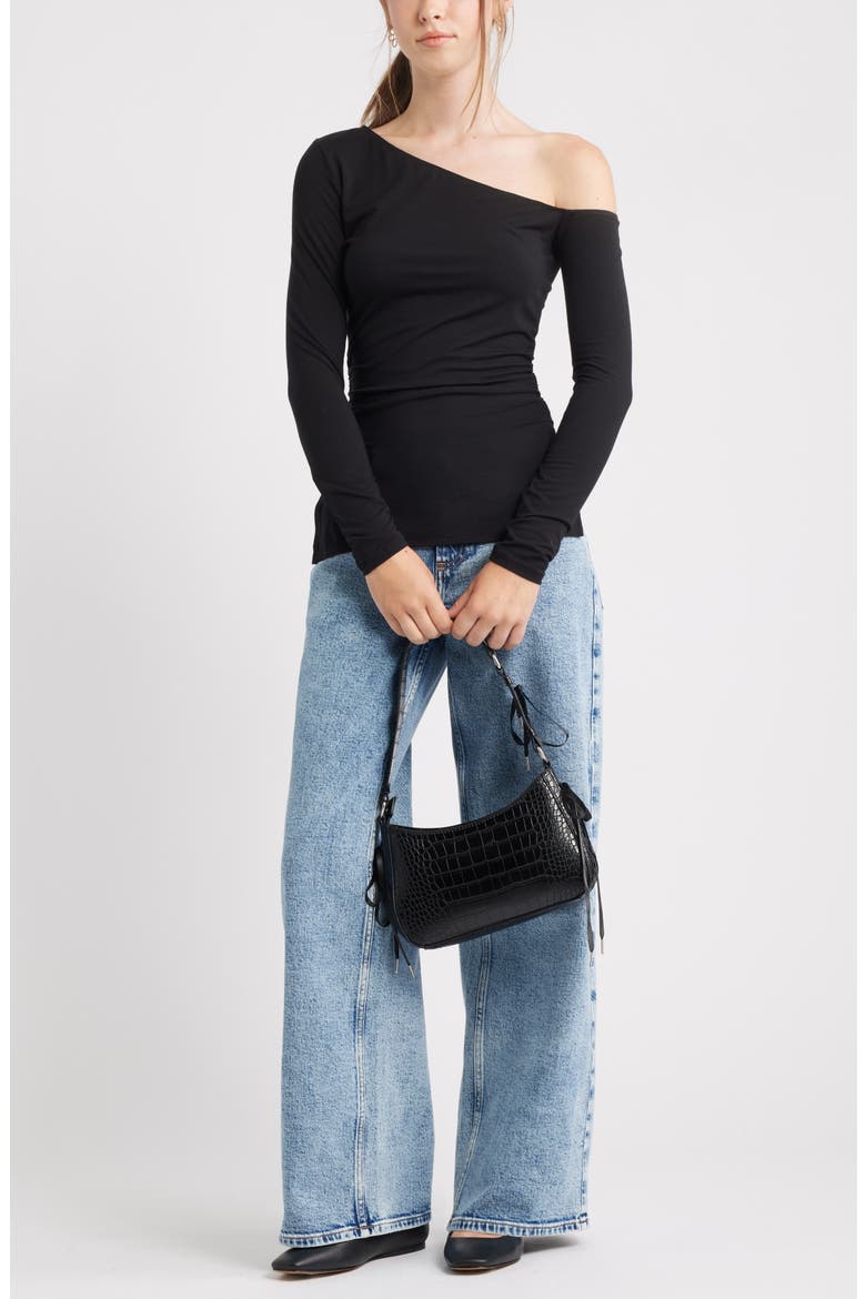 Off the Shoulder Long Sleeve Top, Alternate, color, BLACK
