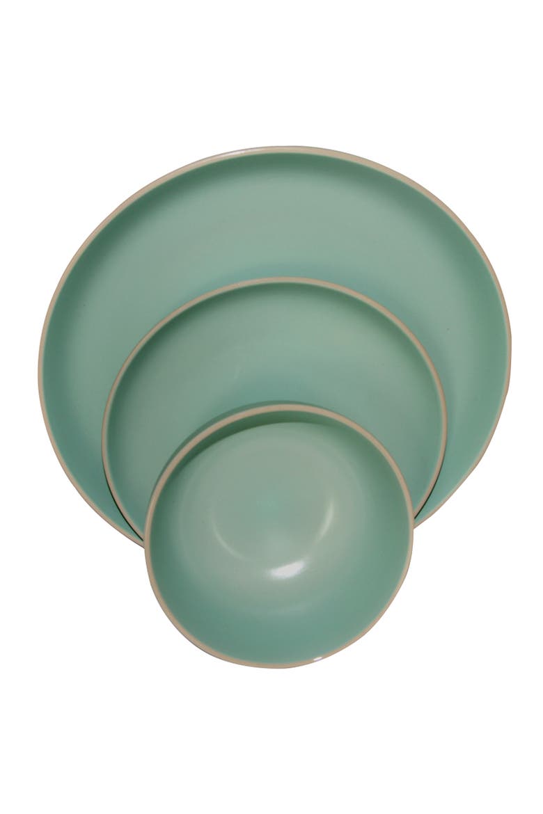 12 Piece Stoneware Dinnerware Set In Matte Teal, Alternate, color, Blue