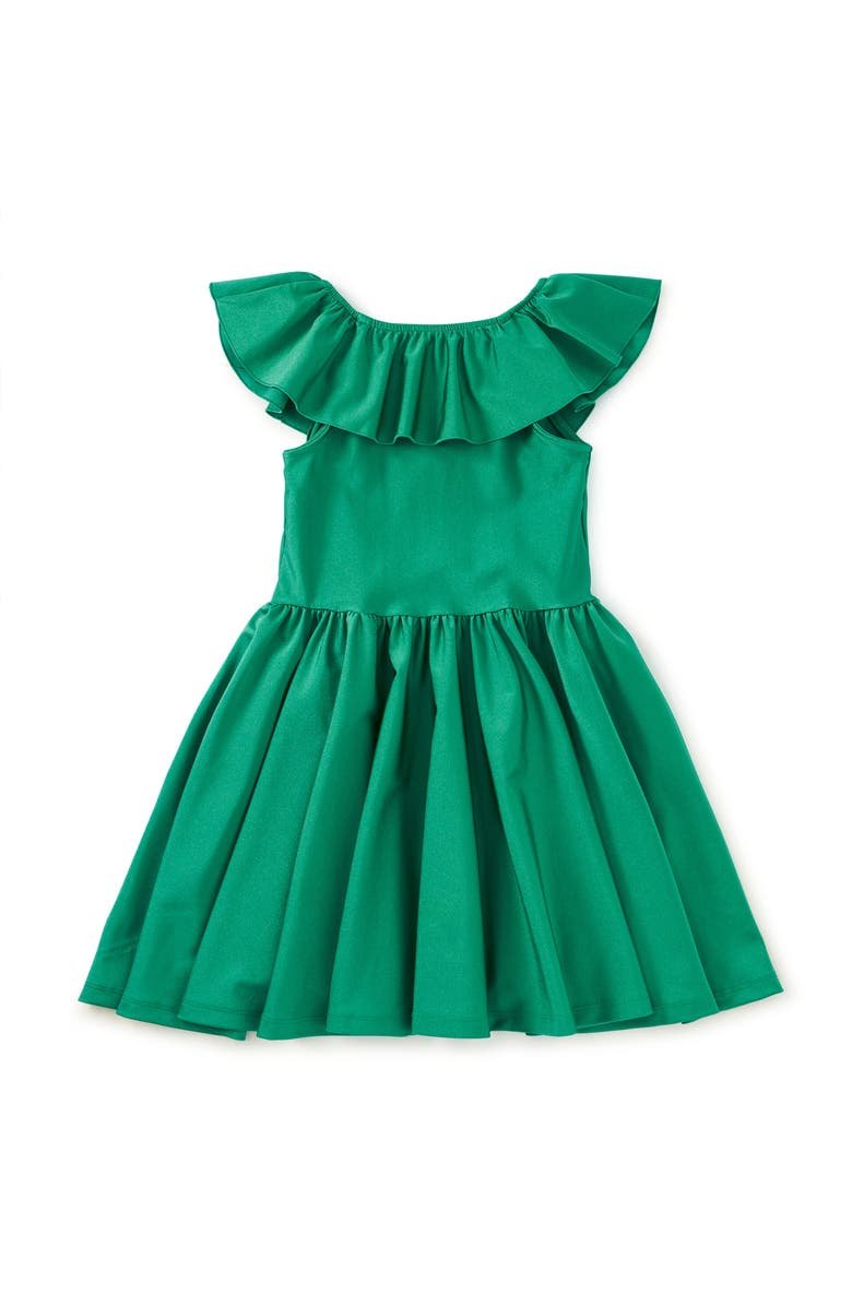 Tea Collection Shiny Ruffle Neck Dress, Alternate, color, Spinach