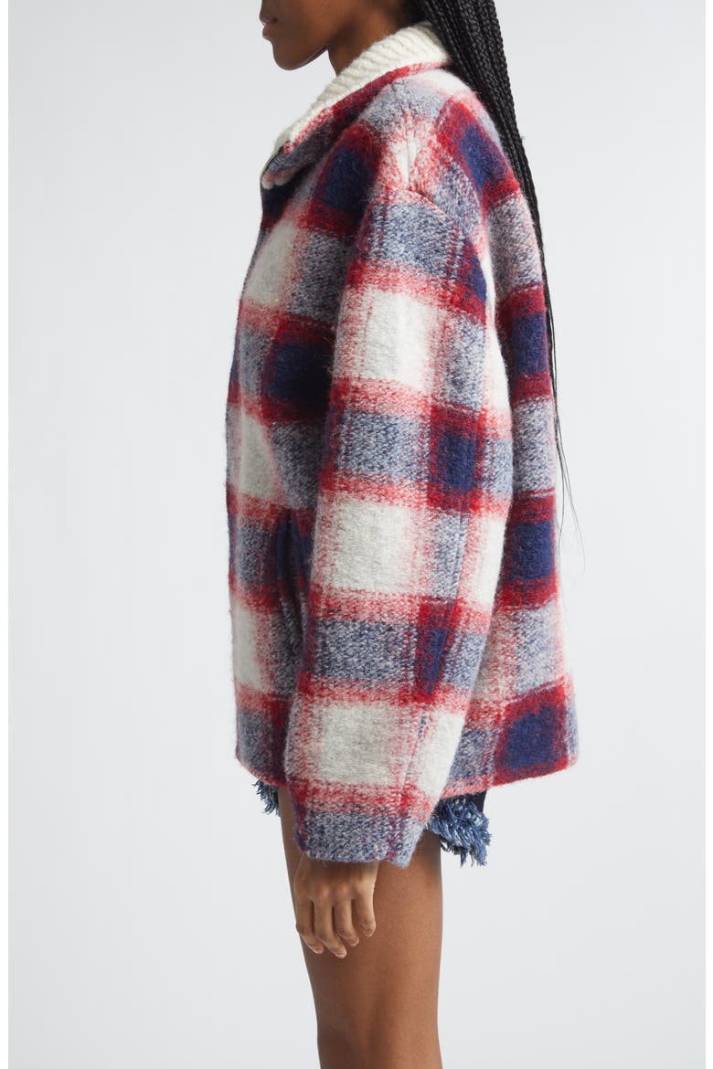 Gimoa Buffalo Plaid Virgin Wool Blend Coat, Alternate, color, RED/MIDNIGHT - RDMI
