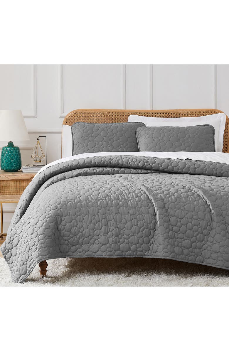 SOUTHSHORE FINE LINENS Pebble Embroidered Microfiber Oversize Quilt Set, Main, color, Grey