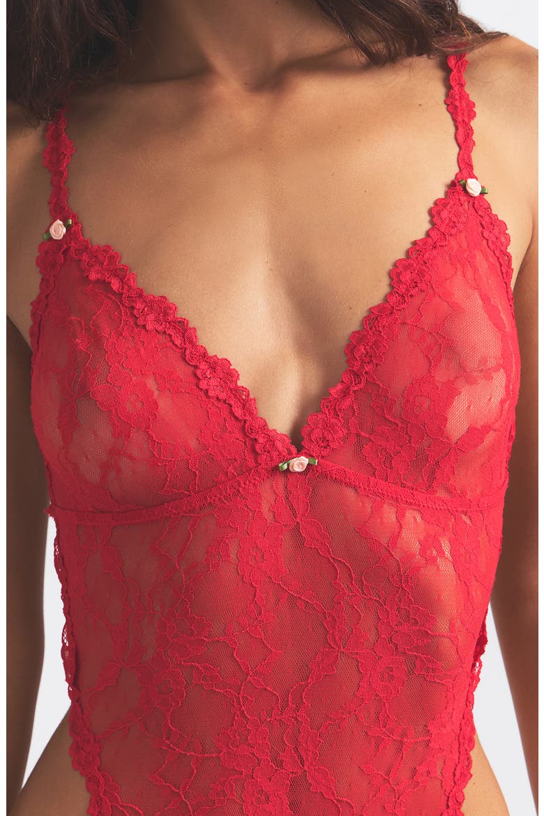Stretch Lace Teddy, Alternate, color, RED