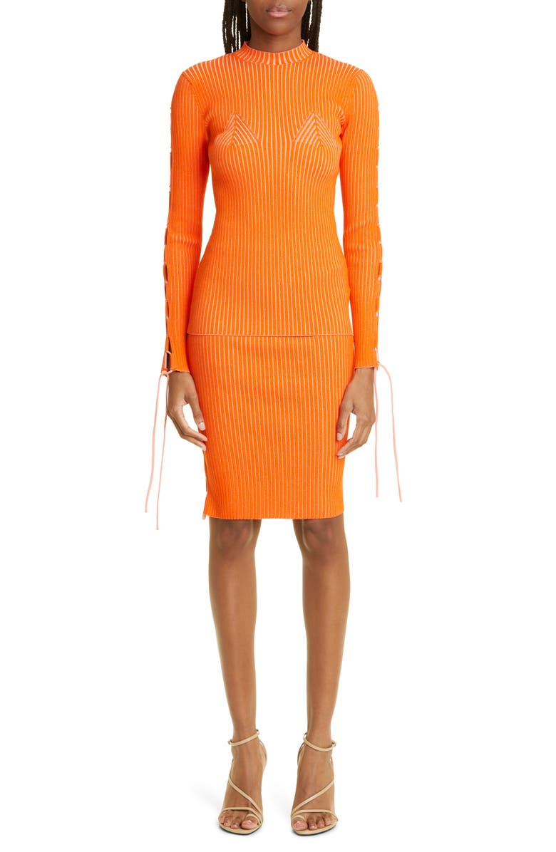 Off-White Vanise Side Lace-Up Rib Knit Skirt, Alternate, color, Coral