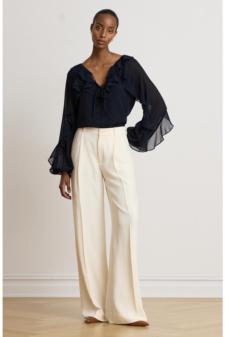 Ruffle Raglan Sleeve Georgette Top, Alternate, color, LAUREN NAVY BLUE