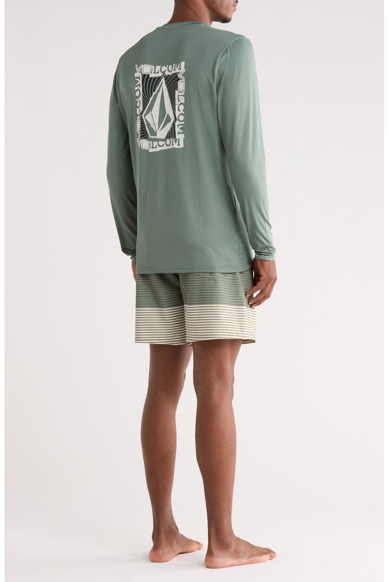 Long Sleeve Swim T-Shirt & Swim Shorts Set, Alternate, color, LIGHT OLIVE
