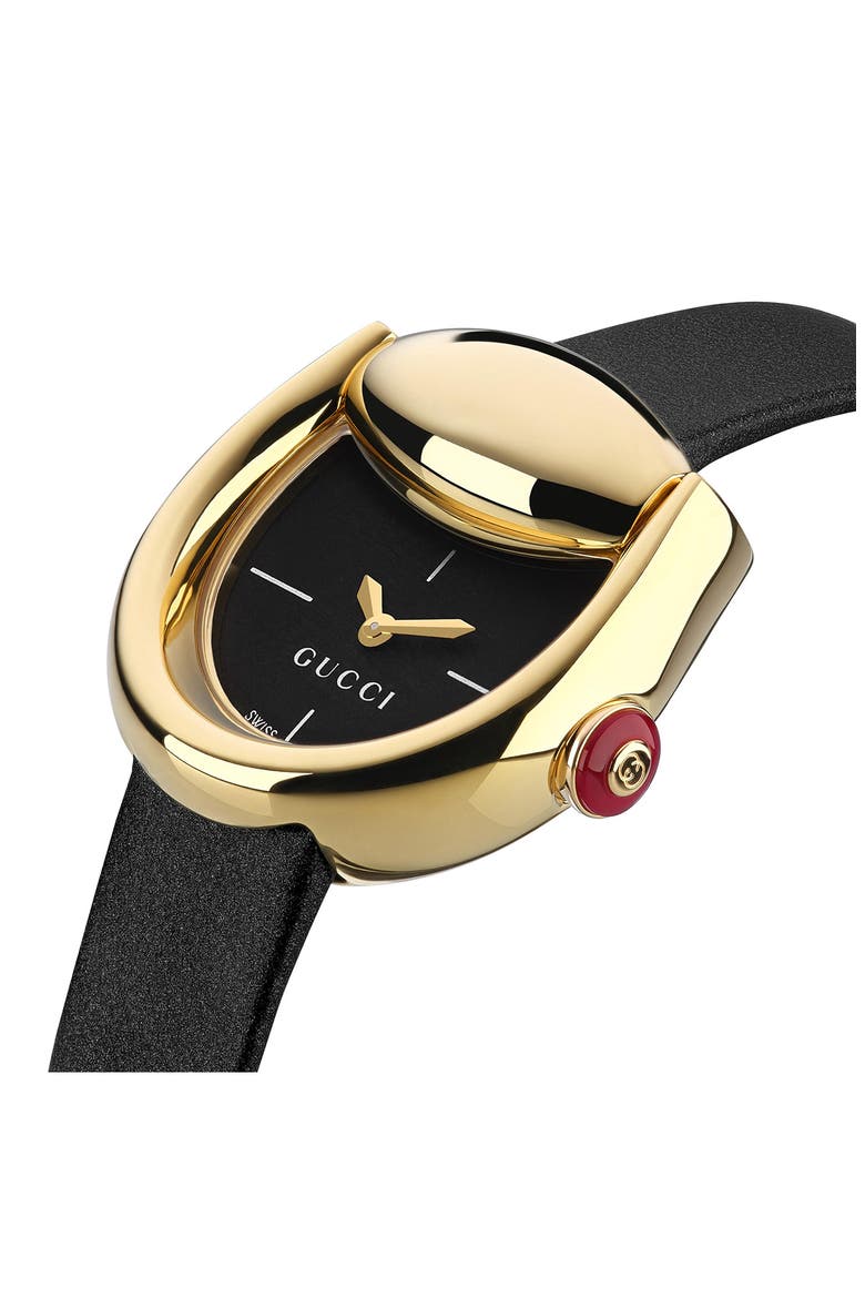 New Horsebit Leather Strap Watch, 23mm x 27mm, Alternate, color, BLACK