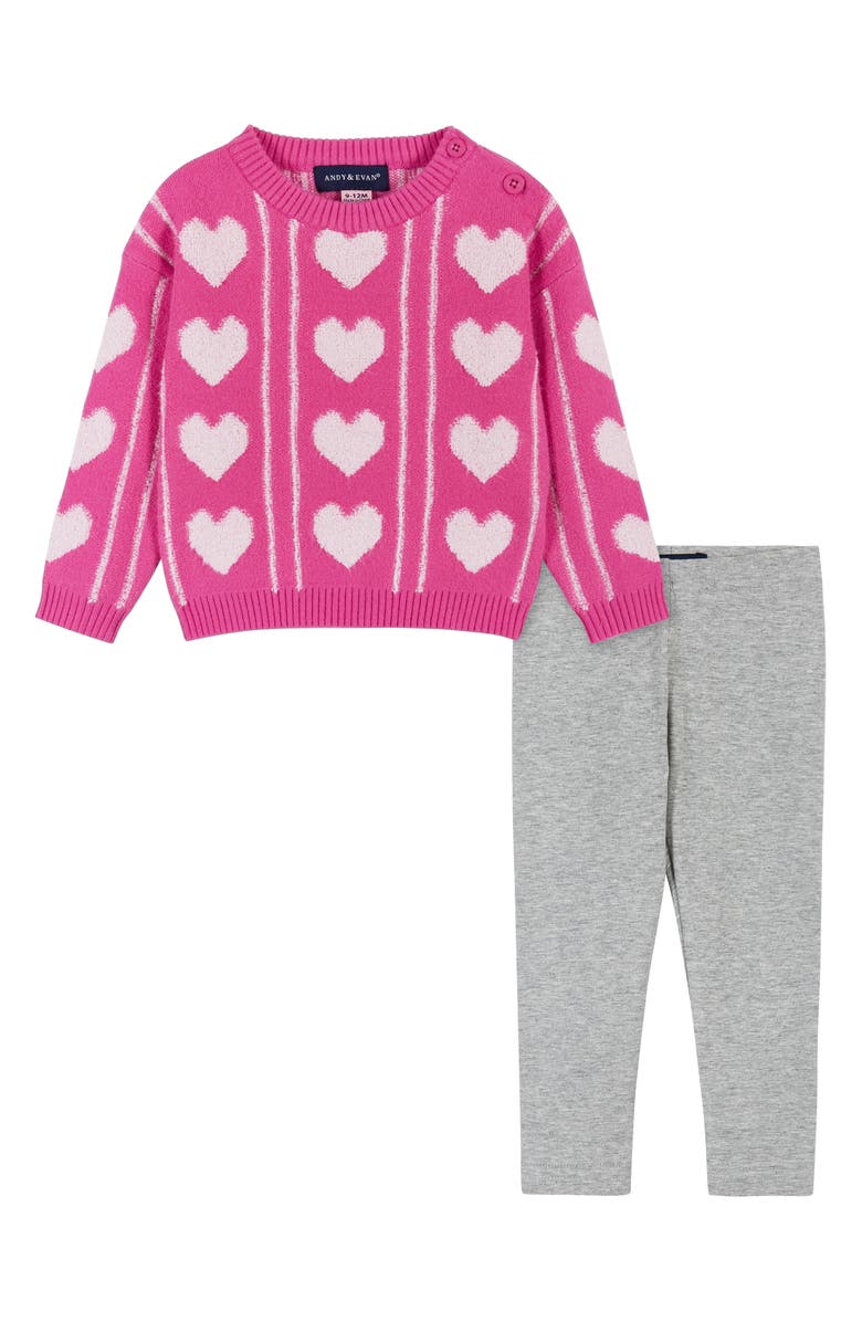 Andy & Evan Heart Chenille Sweater & Leggings Set, Main, color, 
