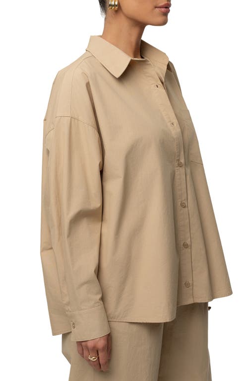 Jluxlabel Leon Oversize Cotton Poplin Button-up Shirt In Brown
