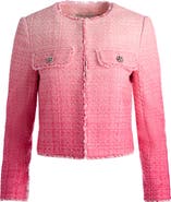 Alice + Olivia Dumont Fringe Trim Ombré Tweed Jacket
