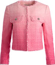 Alice + Olivia Dumont Fringe Trim Ombré Tweed Jacket