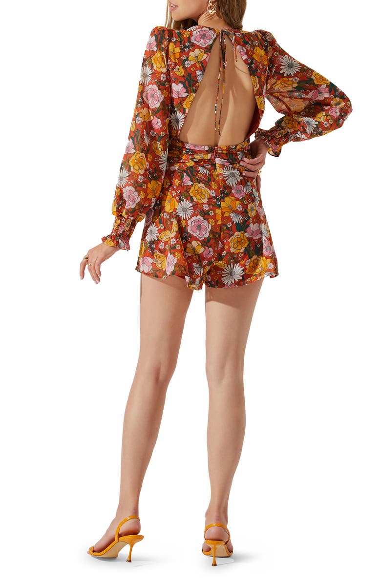 ASTR the Label Floral Open Back Long Sleeve Chiffon Romper, Alternate, color, 