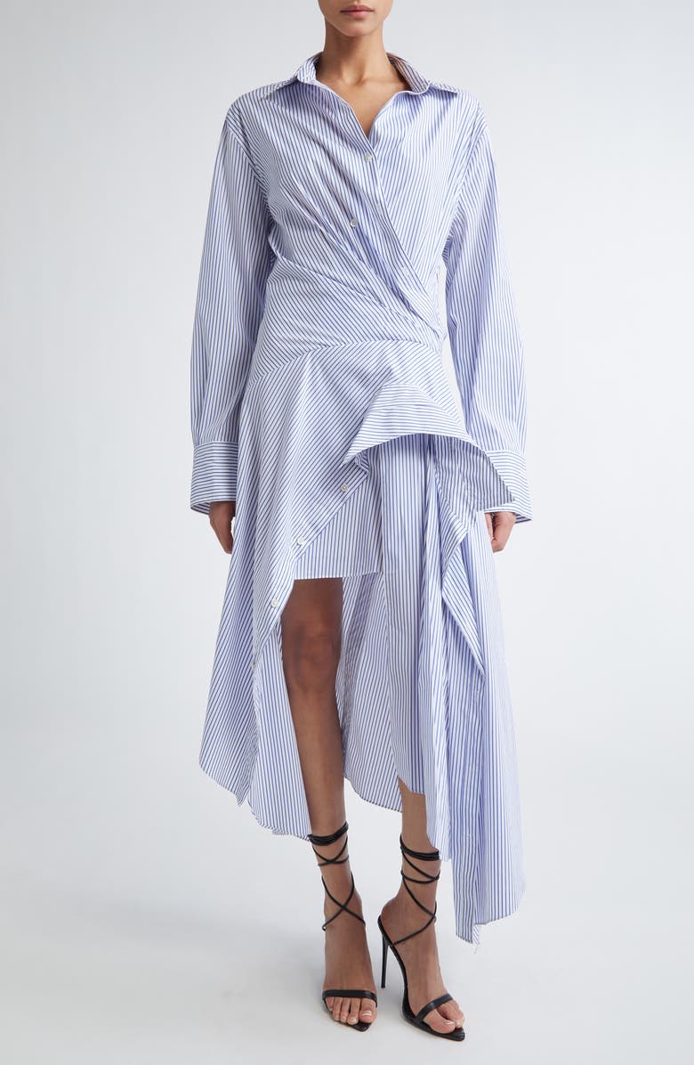 MONSE Cascade Stripe Long Sleeve Deconstructed Shirtdress, Main, color, Ivory/ Navy