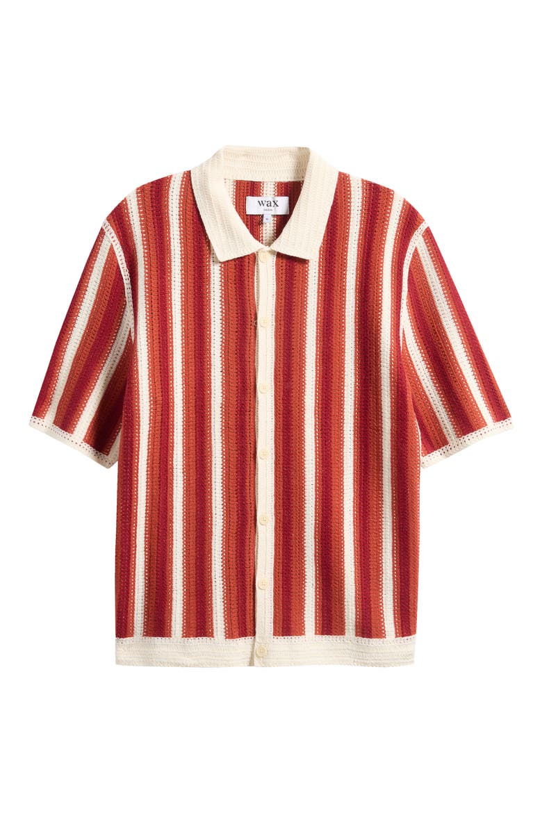 Porto Stripe Knit Button-Up Shirt, Main, color, ECRU / ORANGE