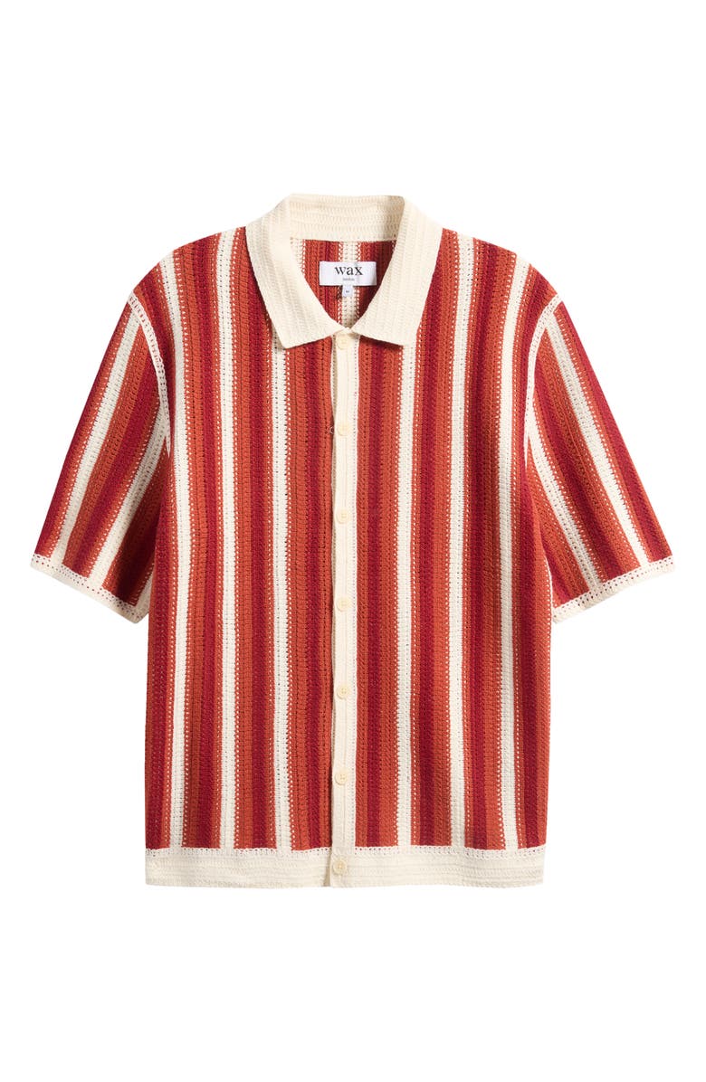 Wax London Porto Stripe Knit Button-Up Shirt, Main, color, Ecru / Orange