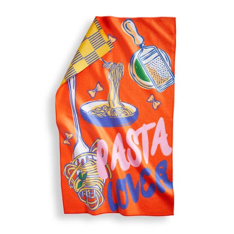 Super Absorbent Kitchen Towel Pasta Lover Dishtowel Multi 80% Recycled Polyester 18x30 in