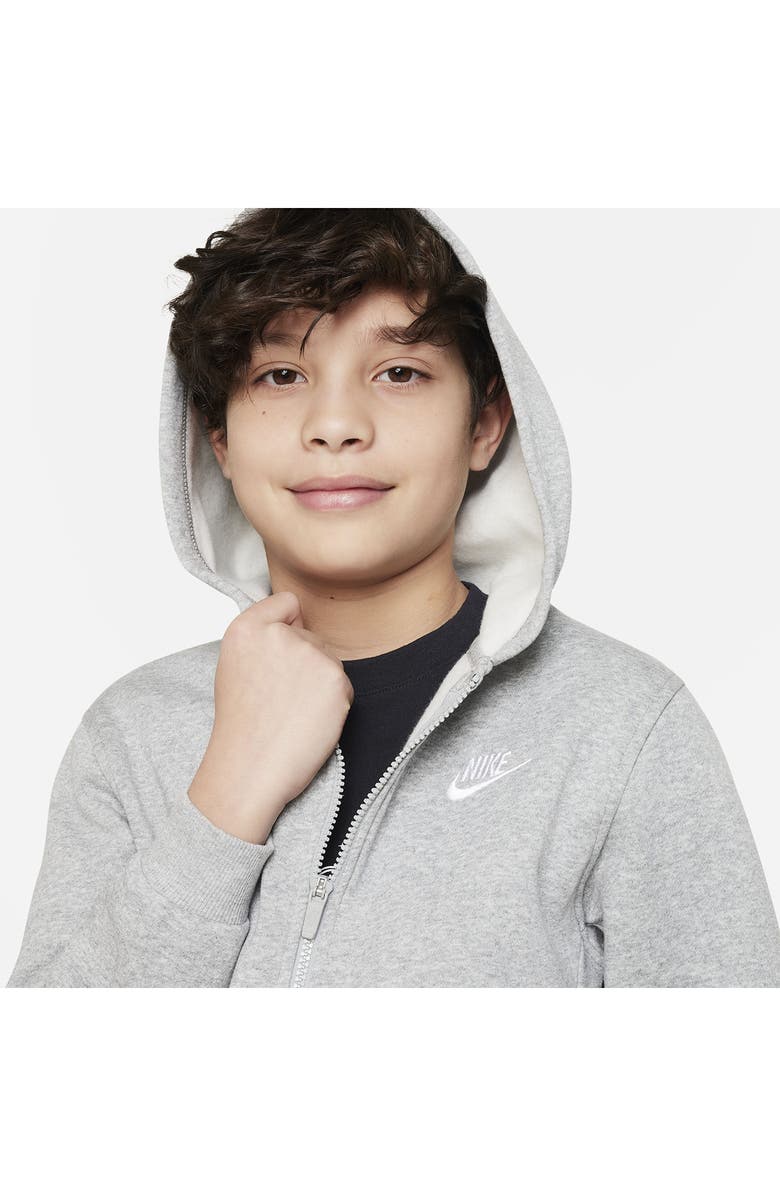 Nike Kids' Sportswear Club Fleece Full-Zip Hoodie, Alternate, color, 063 Dk Grey Heather/Grey/White