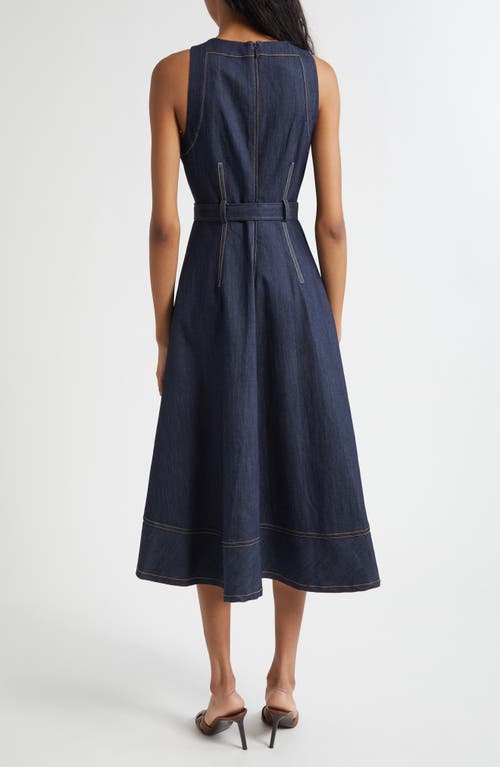 Cinq À Sept Zelda Sleeveless Belted Cotton Blend Denim Dress In Blue