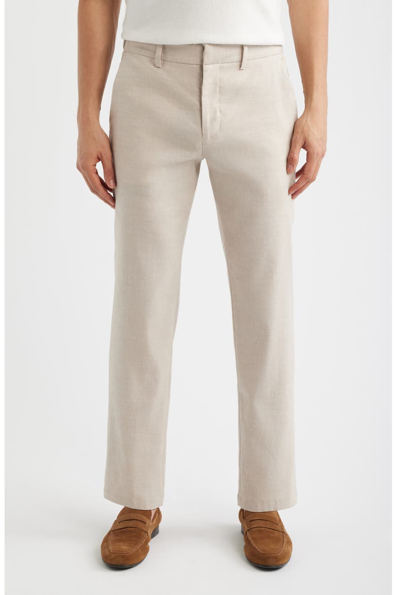Linen Blend Flat Front Pants, Main, color, GREY MOONBEAM - WHITE