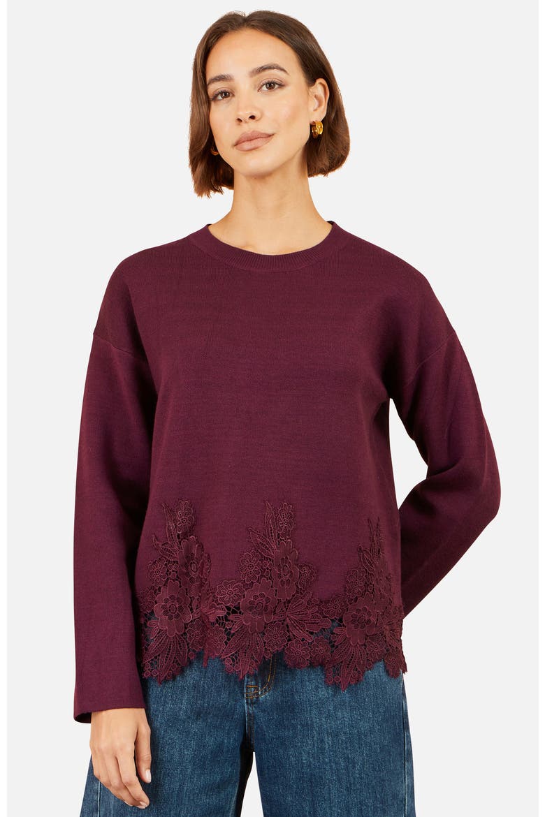Relaxed Jumper With Lace Trim, Main, color, Burgundy