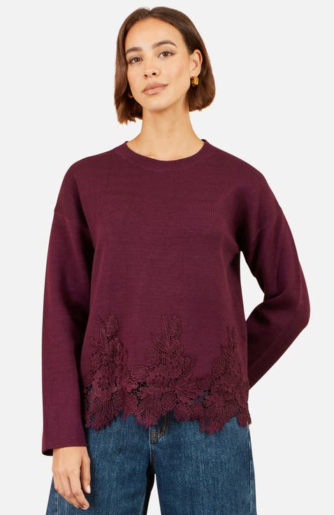 Relaxed Jumper With Lace Trim