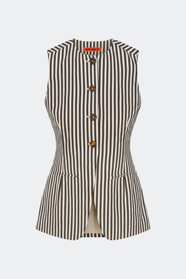 Del Mar Linen Vest, Alternate, color, BLACK/MACADAMIA MICRO STRIPE